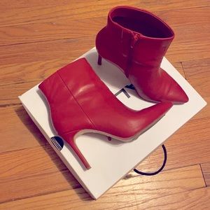 Red Leather Heeled Bootie